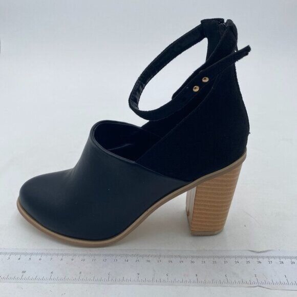 FSJ Black Pointed Toe Pumps Buckle Ankle Strap Chunky Heels Elegant Shoes - Picture 1 of 7